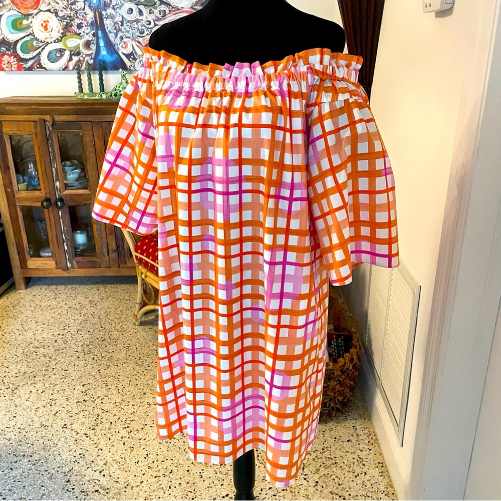 On Or Off Shoulder Pastel Plaid Dress w/ 2 Fabulous Hidden Side Pockets - Picture 4 of 14